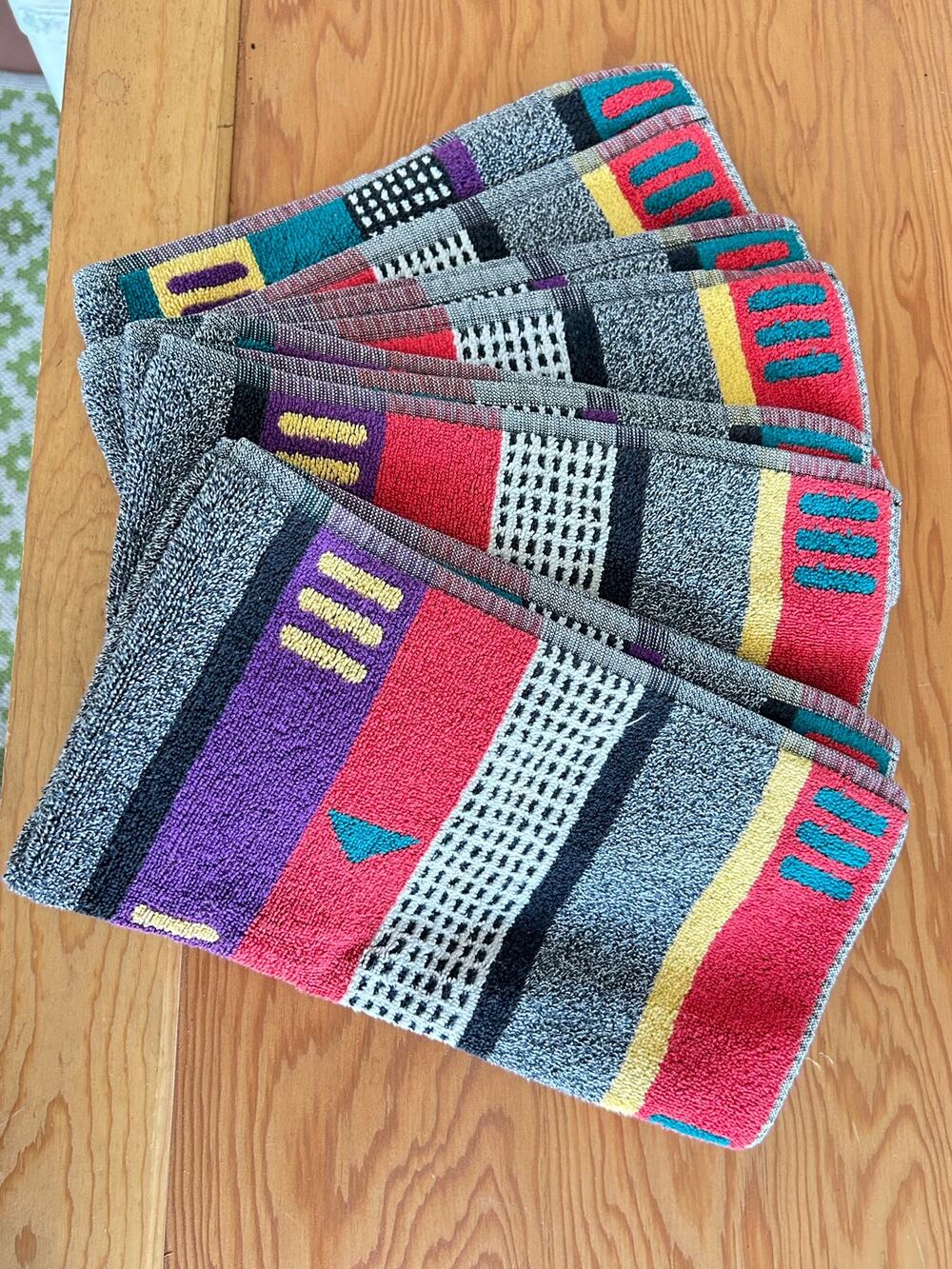 Set of FUNKY Shula Wardinon Vintage Retro Patterned Bathroom Towels, 24 inches,
